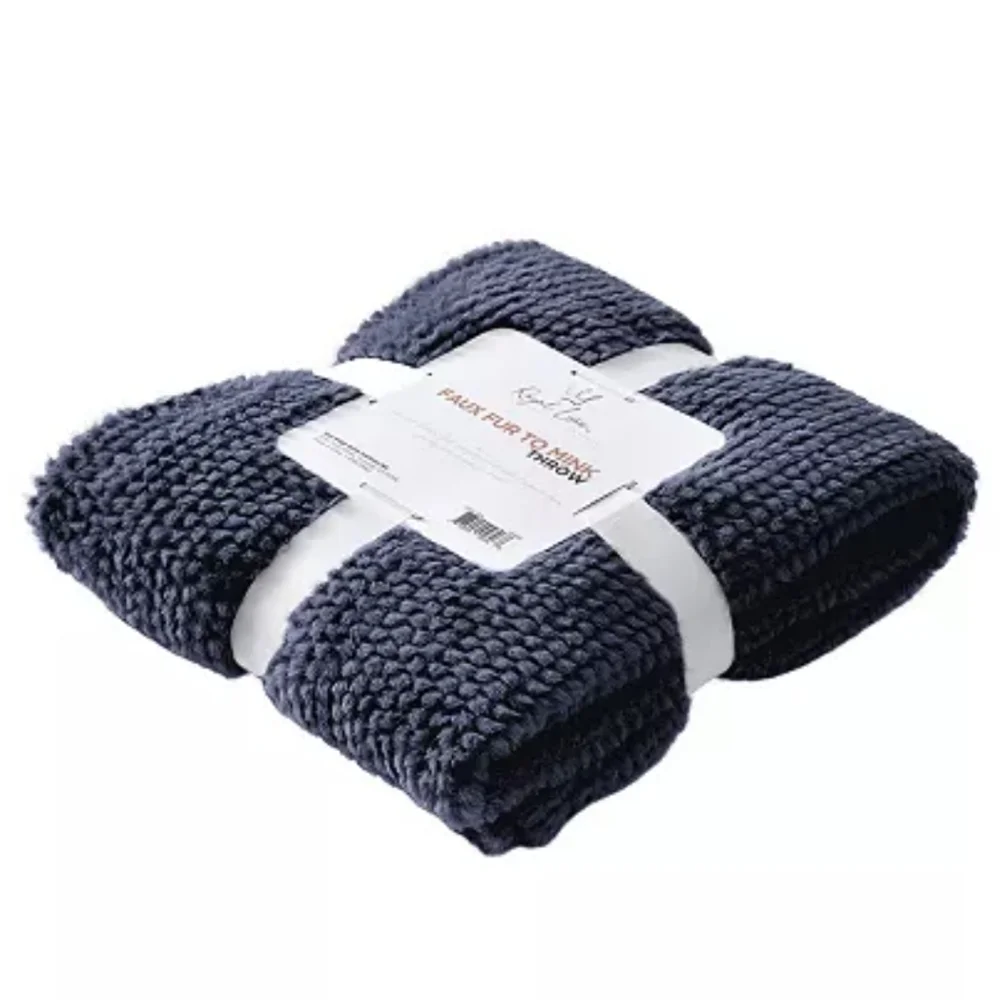 Royal Lux Faux Fur to Faux Mink Dual Side Throw Navy - Picture 3 of 3